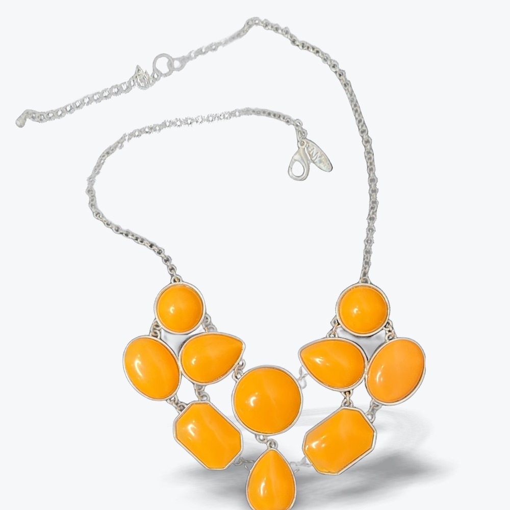 NY&Co Statement‎ Necklace Cabochon Orange Creamsicle Stones Silver Tone